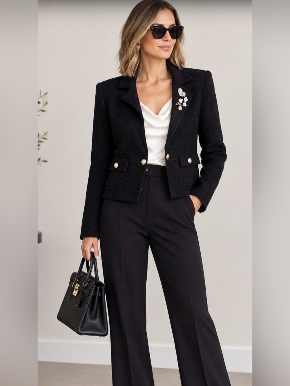 cinq a sept Laynee Black Cropped Knit Blazer